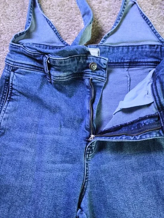 Free People Women's Flare Overalls Size 6 Denim Cottage Indie Wide Leg F858 - Picture 4 of 14